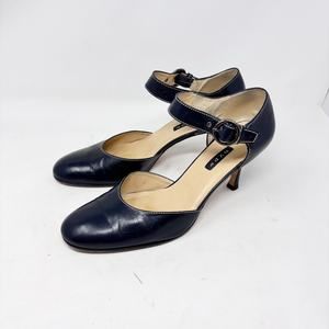 Hype Navy Leather Mary Jane Heels Womens Size 10 Classic Timeless Business Work